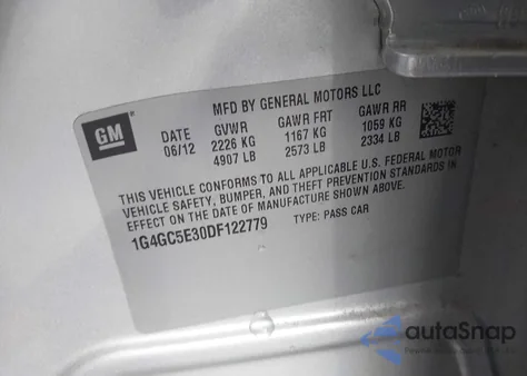 2013 Buick Lacrosse Leather Group from USA, damaged, VIN 1G4GC5E30DF122779